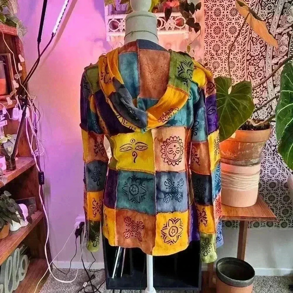 Rising international hippie patchwork zip-up hoodie size small - Picture 5 of 5